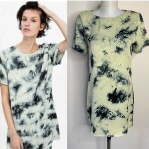 Zara Batik Tunic Tie Dye Boho T-Shirt Dress Short Sleeve Green Pullover Sz XS
